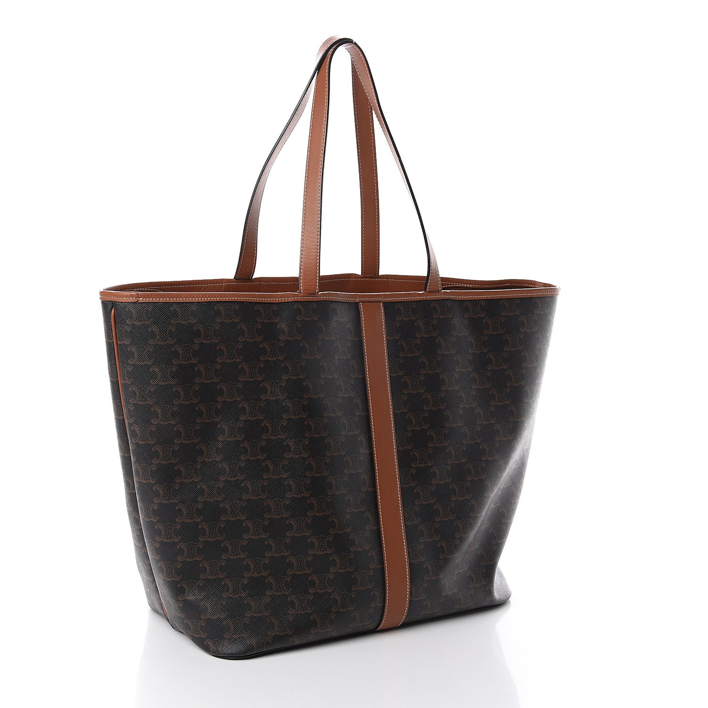 Triomphe Canvas Calfskin Medium Cabas Bag Tan