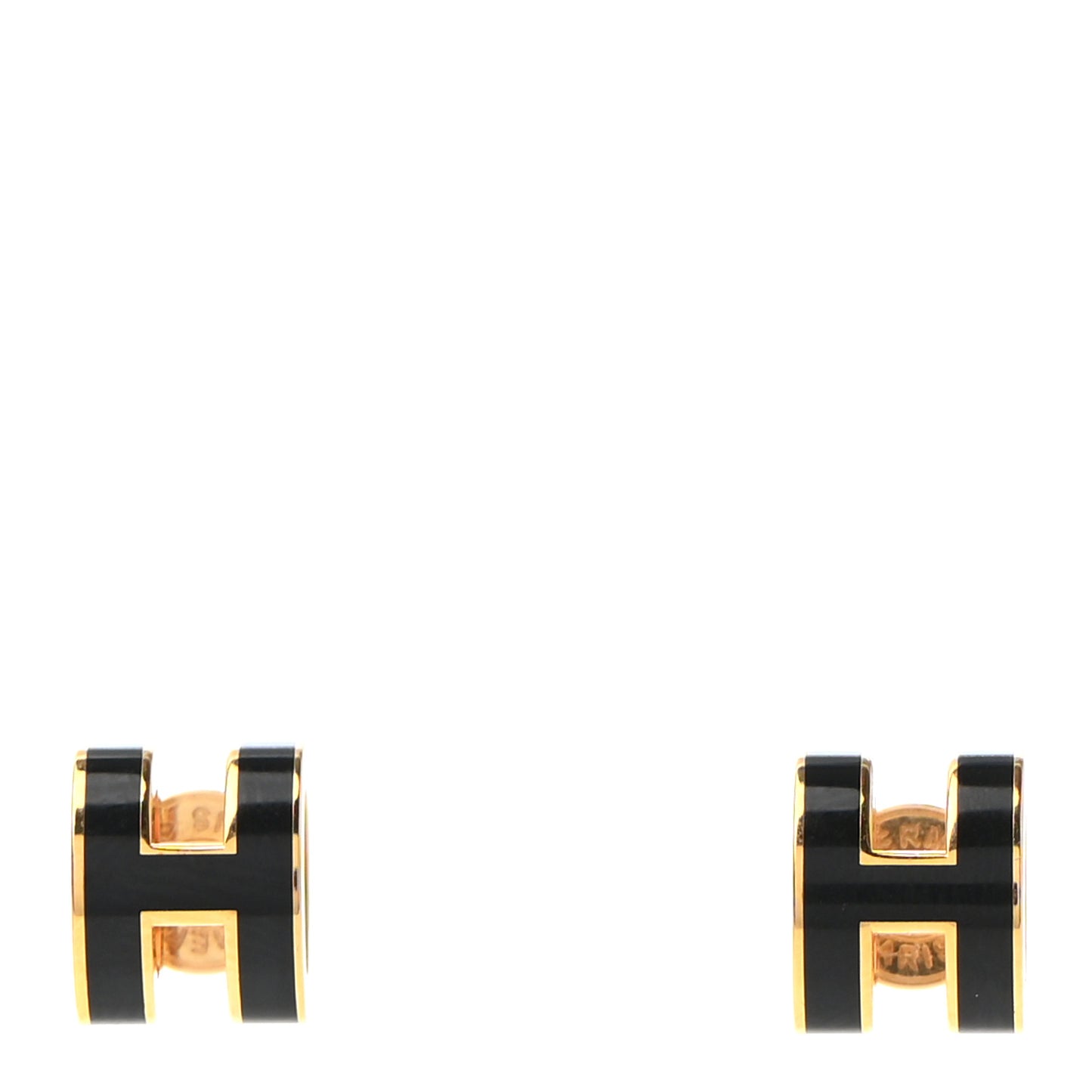 Gold Lacquered Mini Pop H Earrings Black