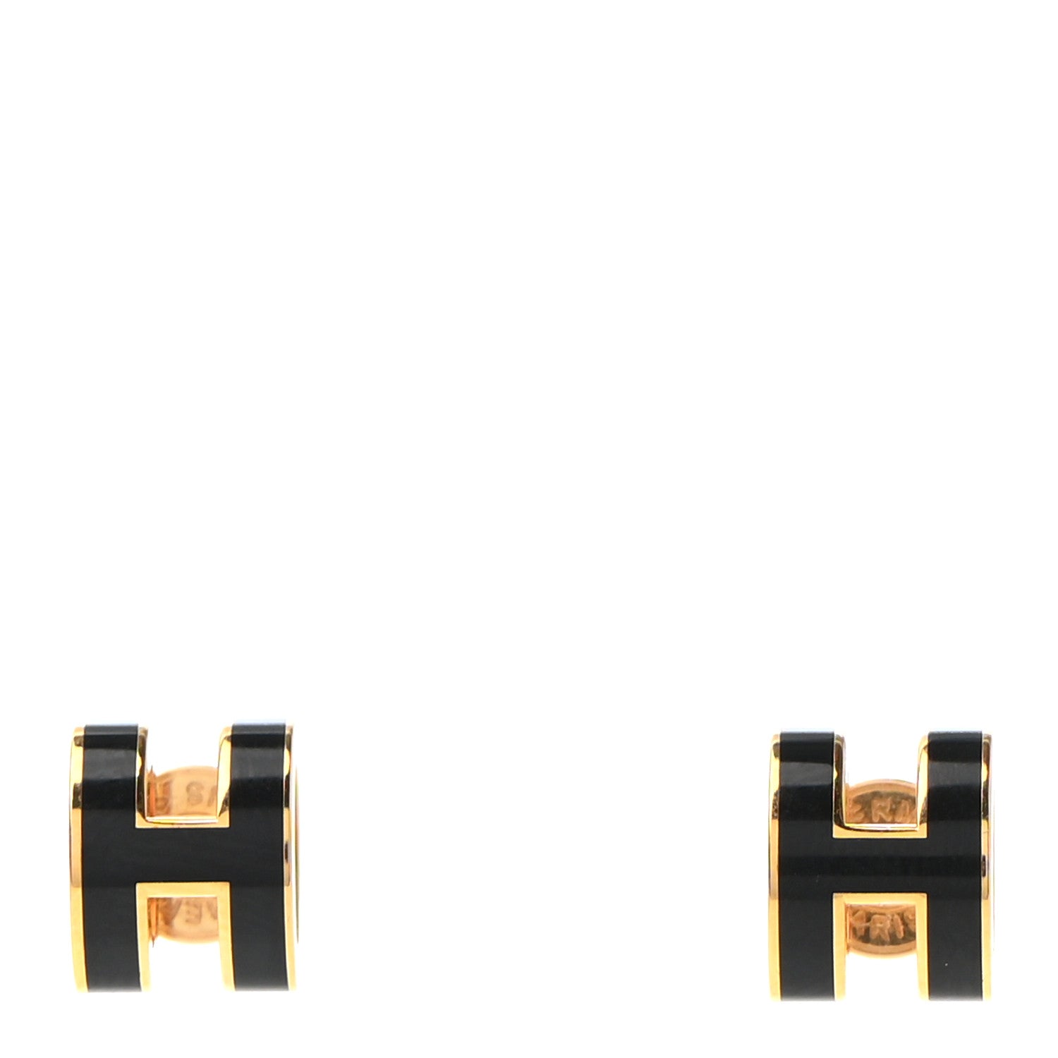 Hermes Gold Lacquered Mini Pop H Earrings Black 1 of 8