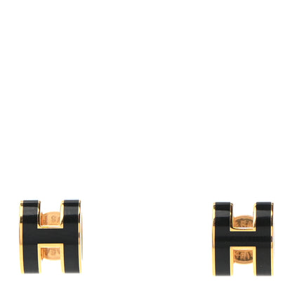 Hermes Gold Lacquered Mini Pop H Earrings Black 1 of 8
