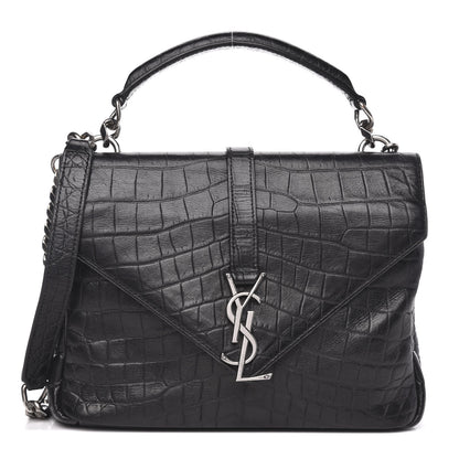 Saint Laurent Calfskin Crocodile Embossed Medium College Monogram Satchel Black 1 of 12