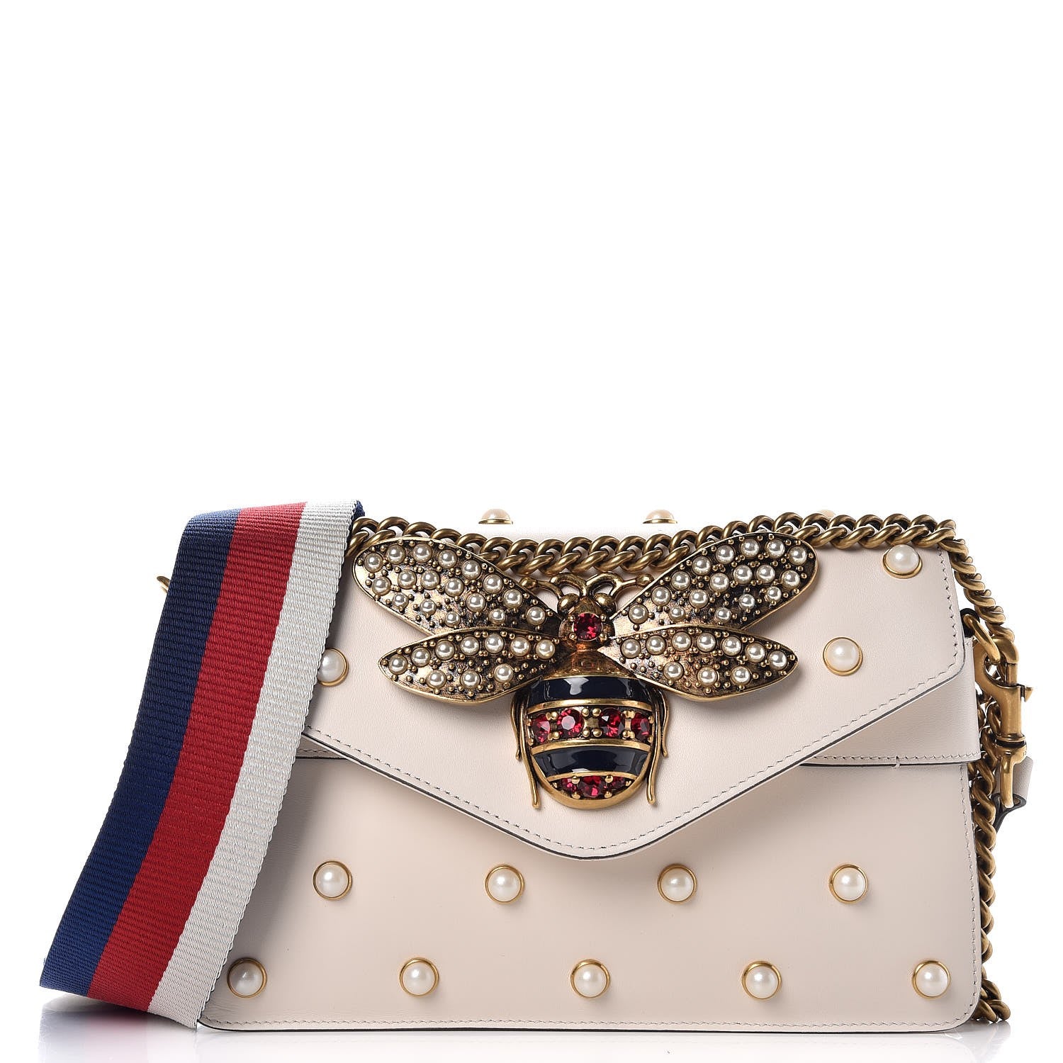 Gucci Nappa Pearl Studded Mini Queen Margaret Broadway Shoulder Bag Mystic White 1 of 8