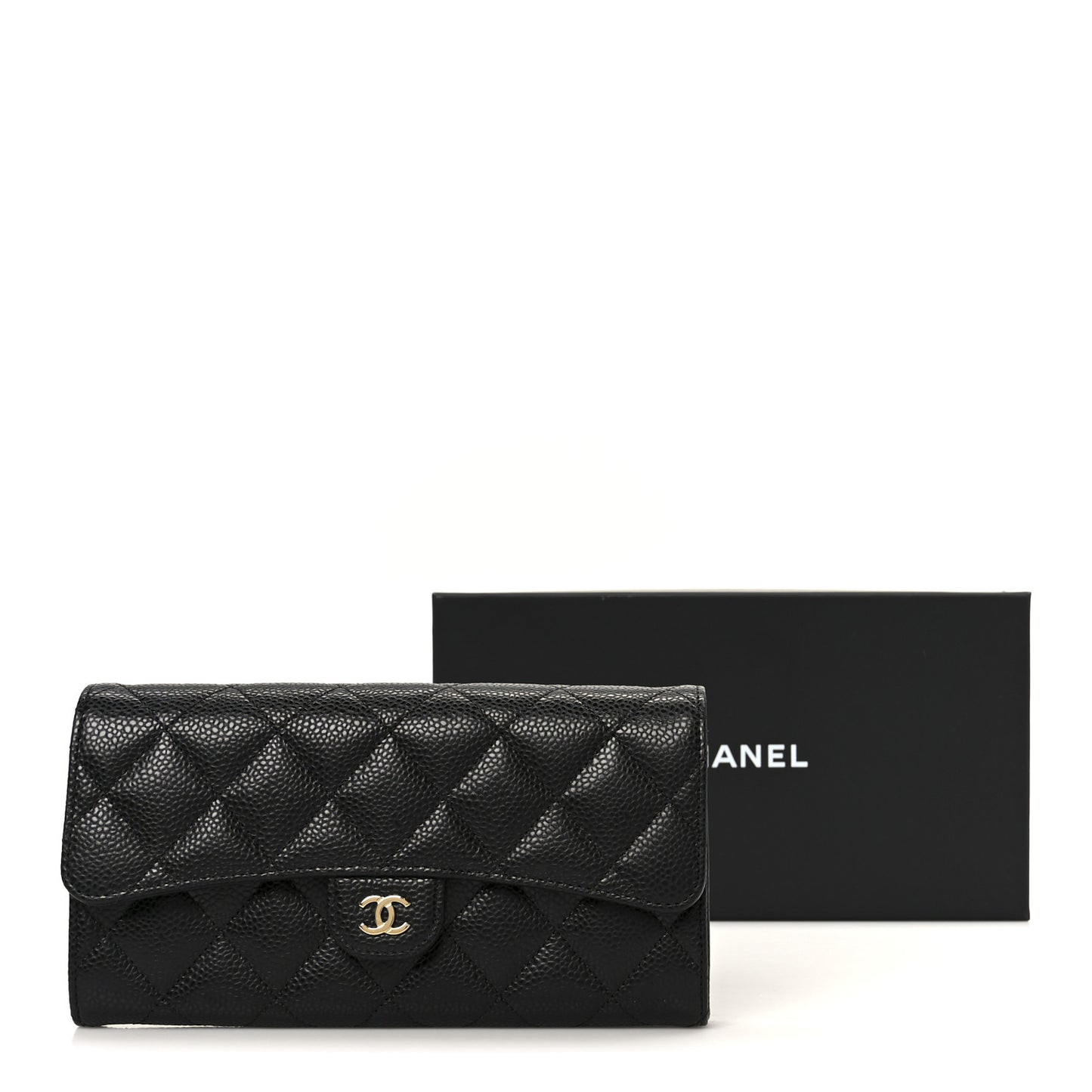 Caviar Quilted Large Gusset Flap Wallet Black