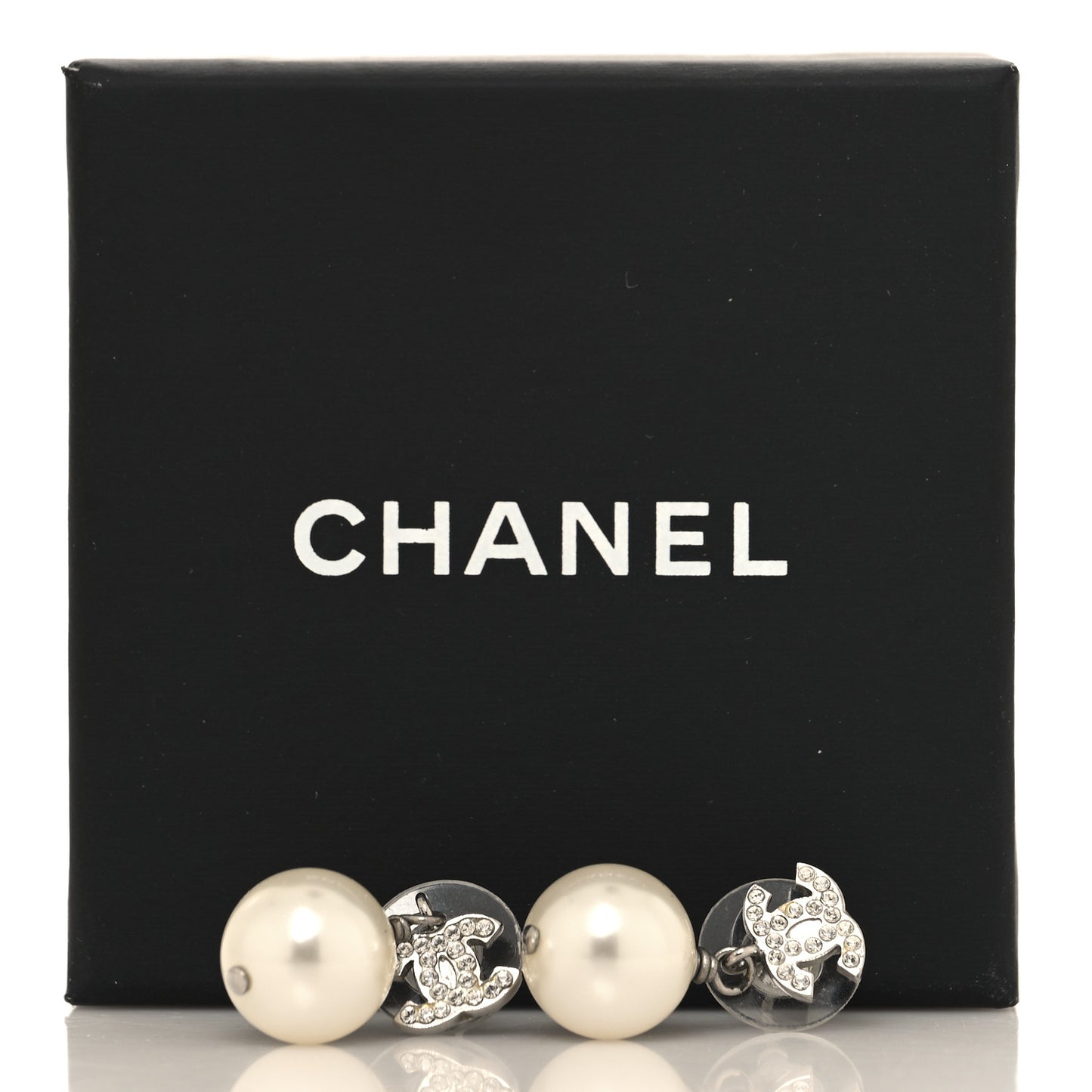 Crystal Pearl CC Drop Earrings Silver Pearly White