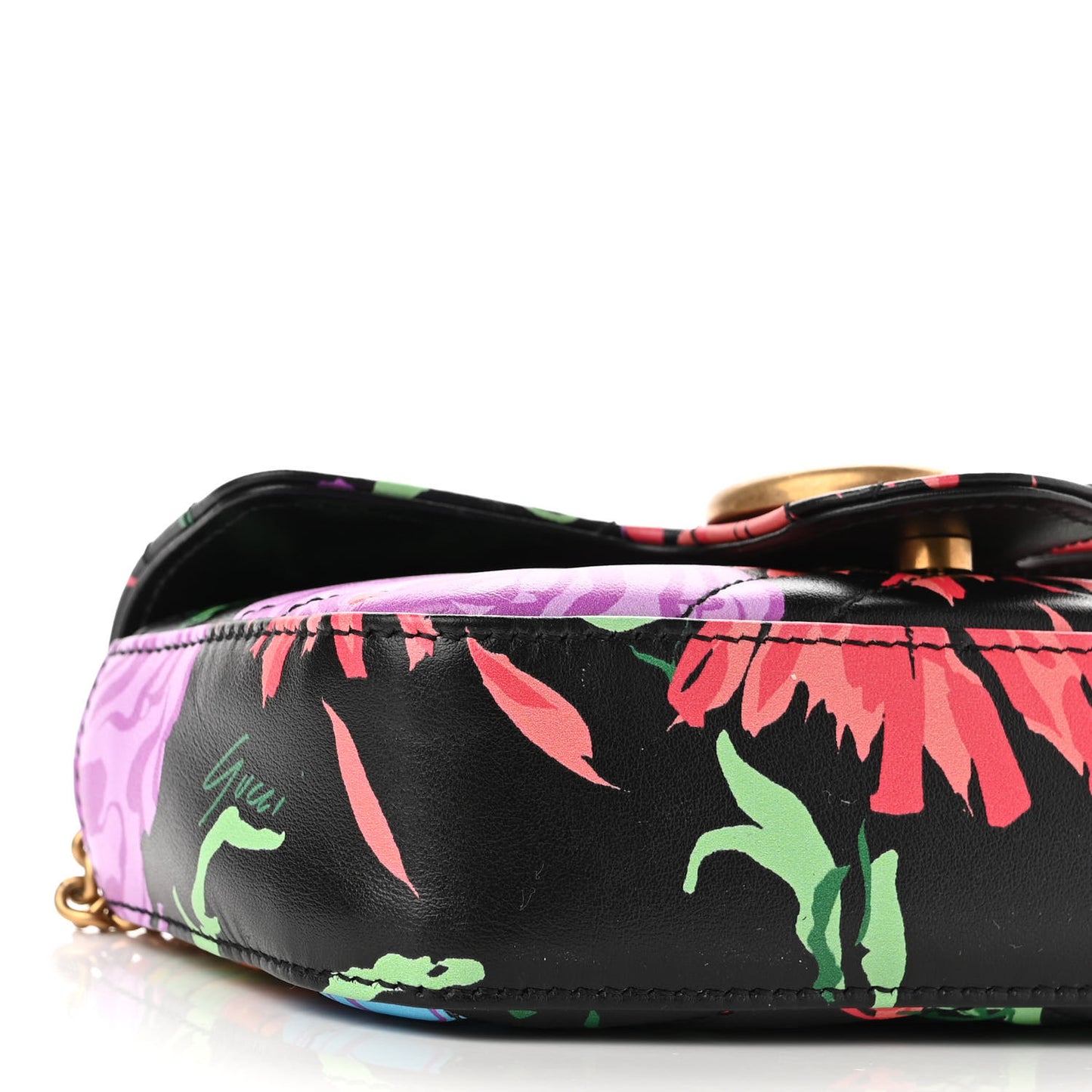 X KEN SCOTT Calfskin Matelasse Floral Print Super Mini GG Marmont Shoulder Bag Black