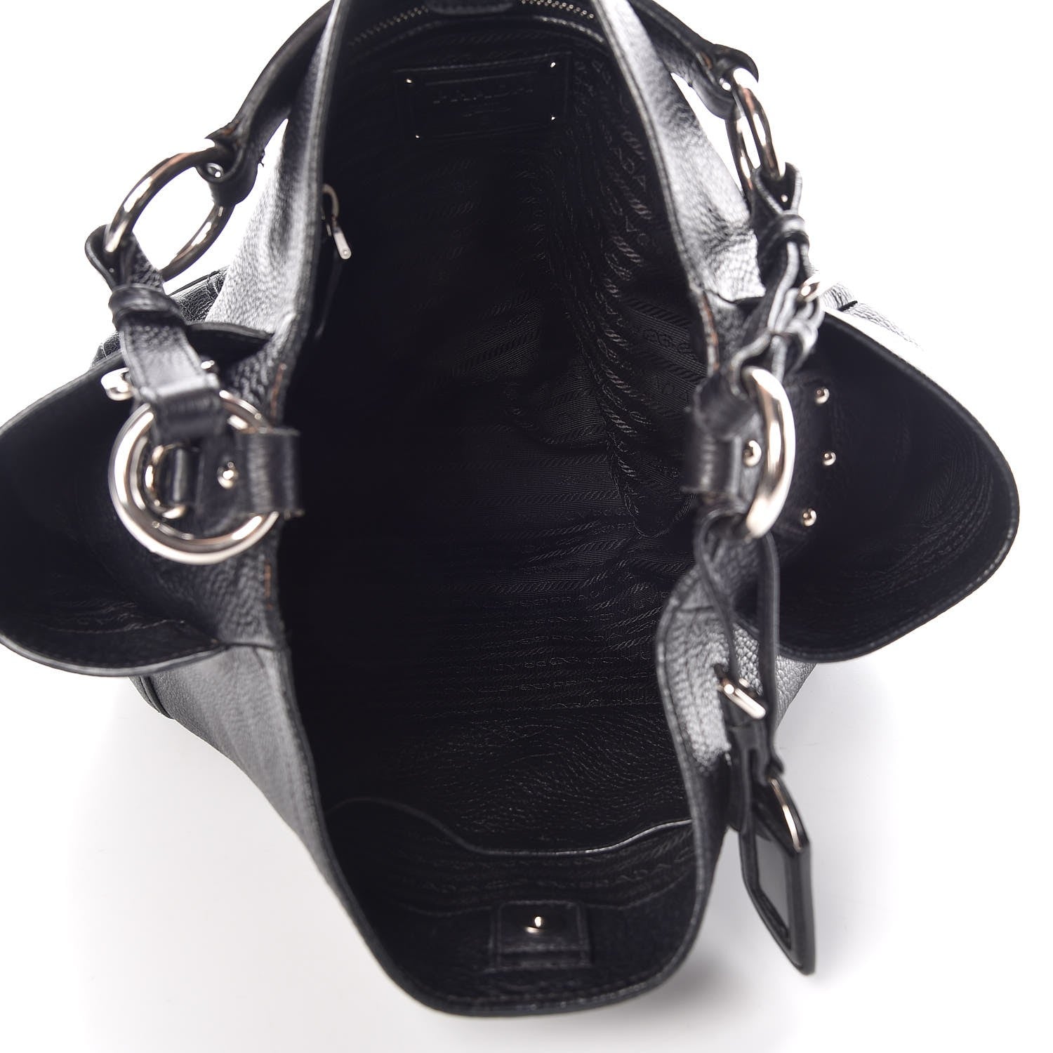 Prada Vitello Daino Side Pocket Hobo Black 5 of 12