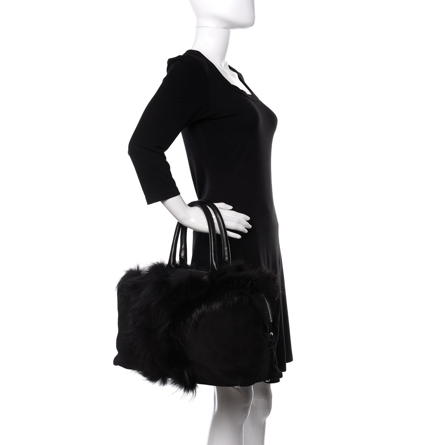 Saint Laurent Suede Fox Fur Medium Easy Sac Black 2 of 9