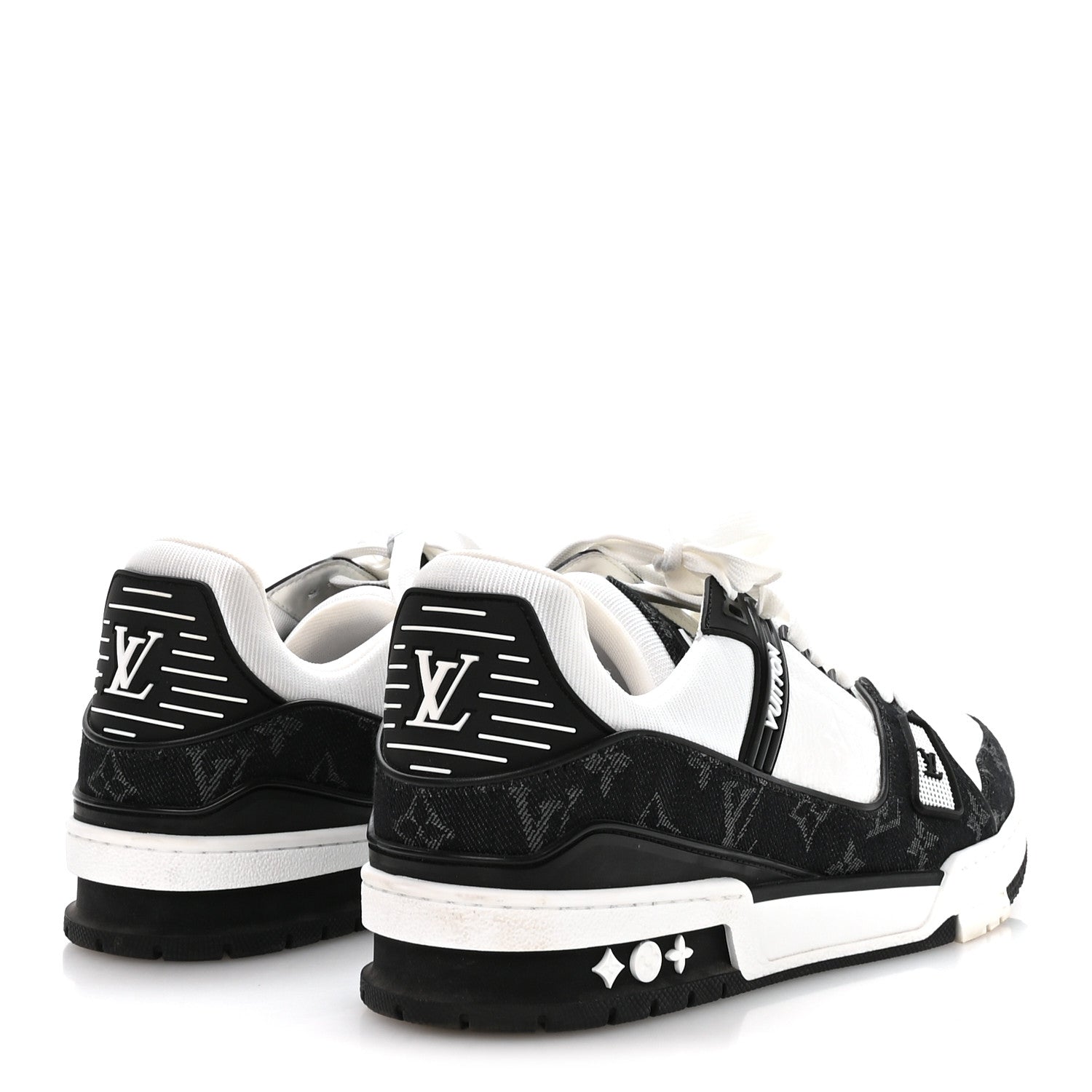 Louis Vuitton Calfskin Embossed Monogram Denim Mens LV Trainer Sneakers 9 Black 5 of 8