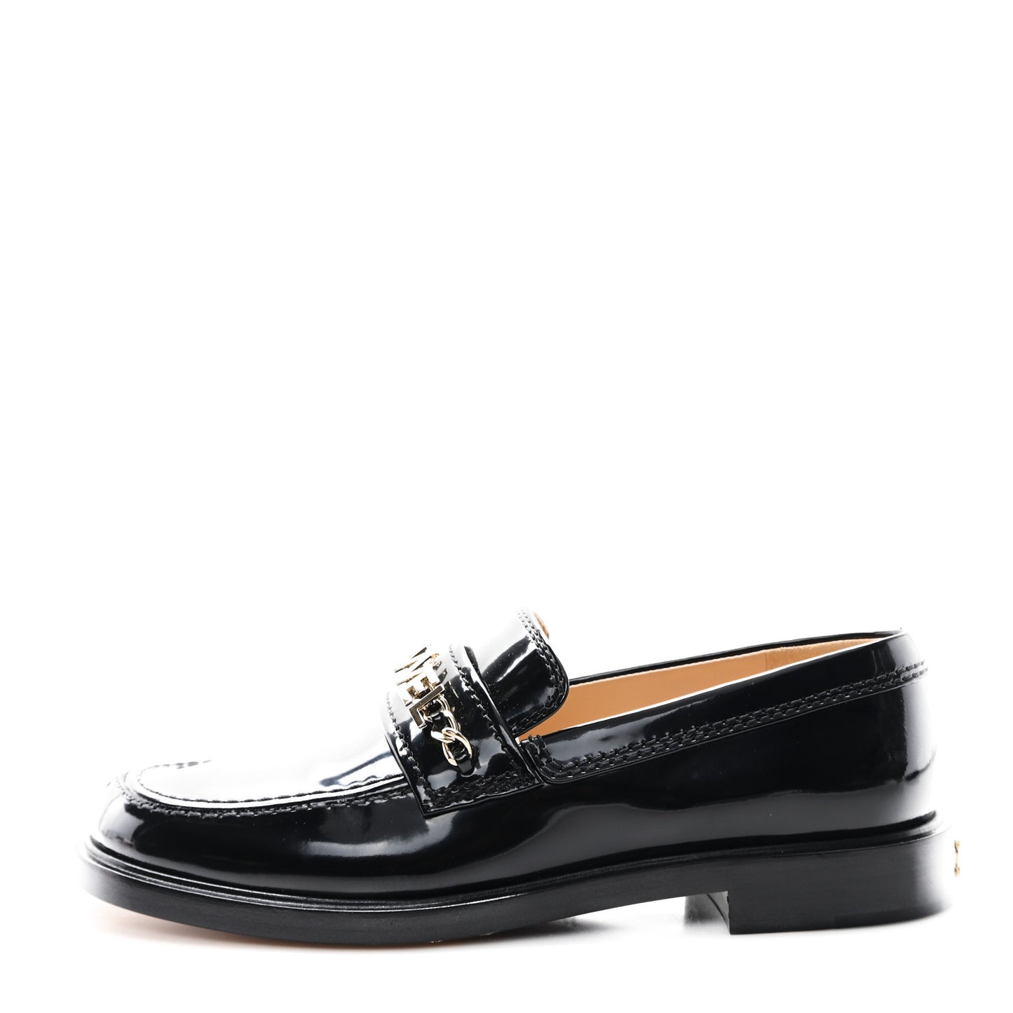 Shiny Calfskin Logo Loafers 38.5 Black