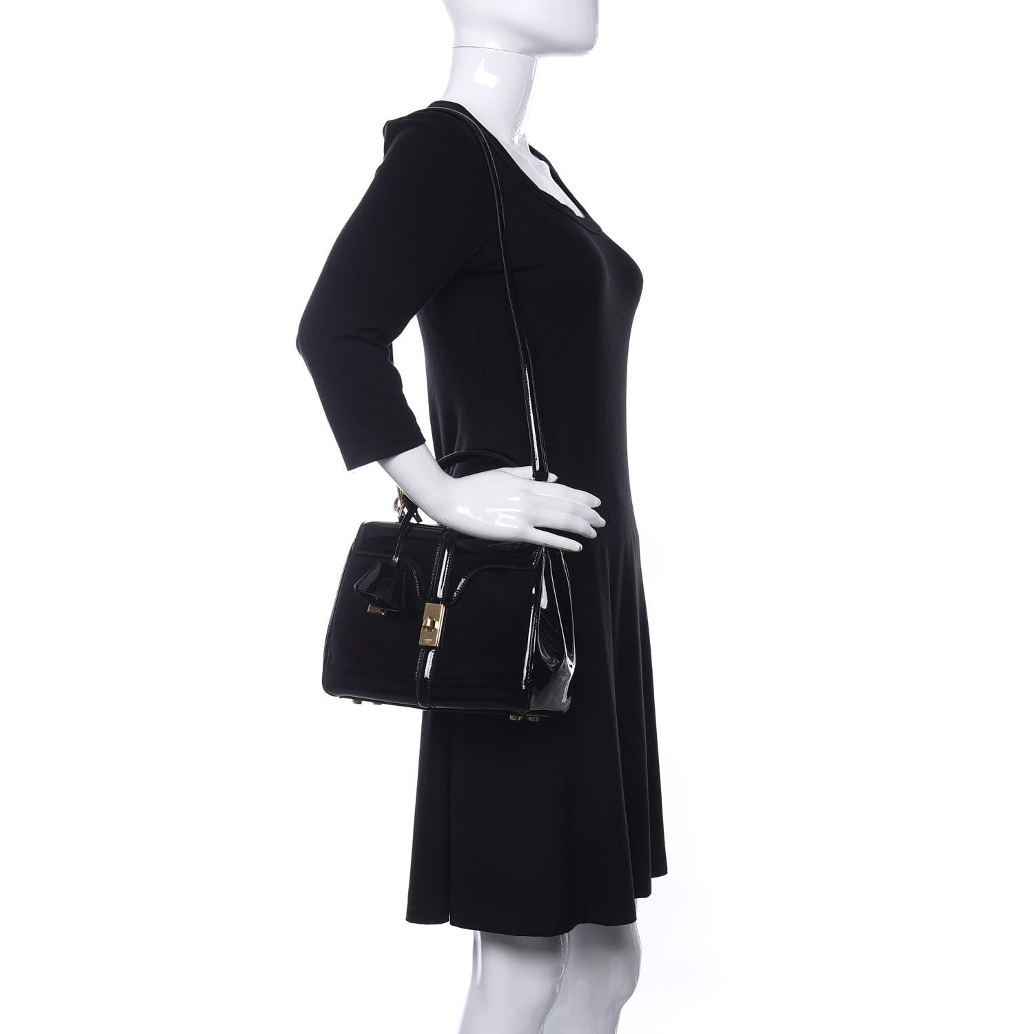 Celine Patent Calfskin Small 16 Top Handle Bag Black 2 of 13