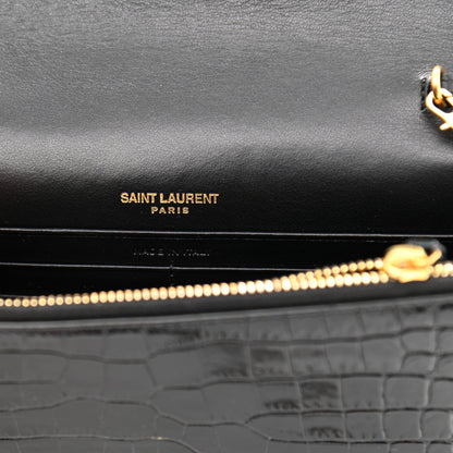Saint Laurent Calfskin Crocodile Embossed Kate Monogram Tassel Chain Wallet Black 5 of 8