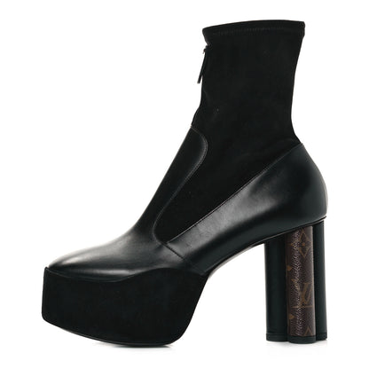 Louis Vuitton Suede Calfskin Monogram Podium Platform Ankle Boots 39 Black 1 of 6