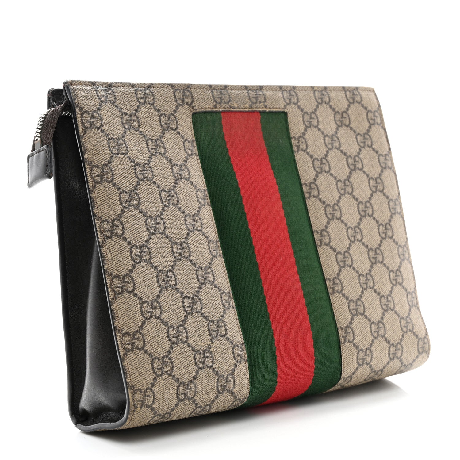 Gucci GG Supreme Monogram Selleria Calfskin Web New Web Cosmetic Case Beige Ebony Cocoa 3 of 11