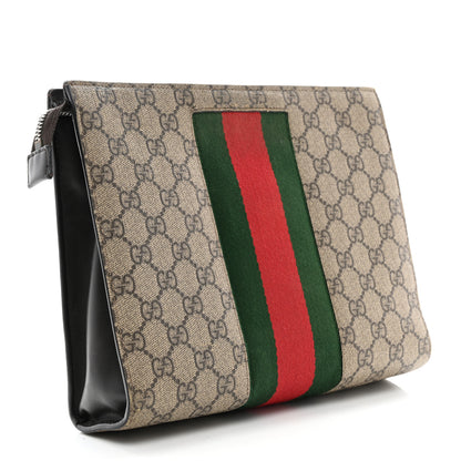 Gucci GG Supreme Monogram Selleria Calfskin Web New Web Cosmetic Case Beige Ebony Cocoa 3 of 11