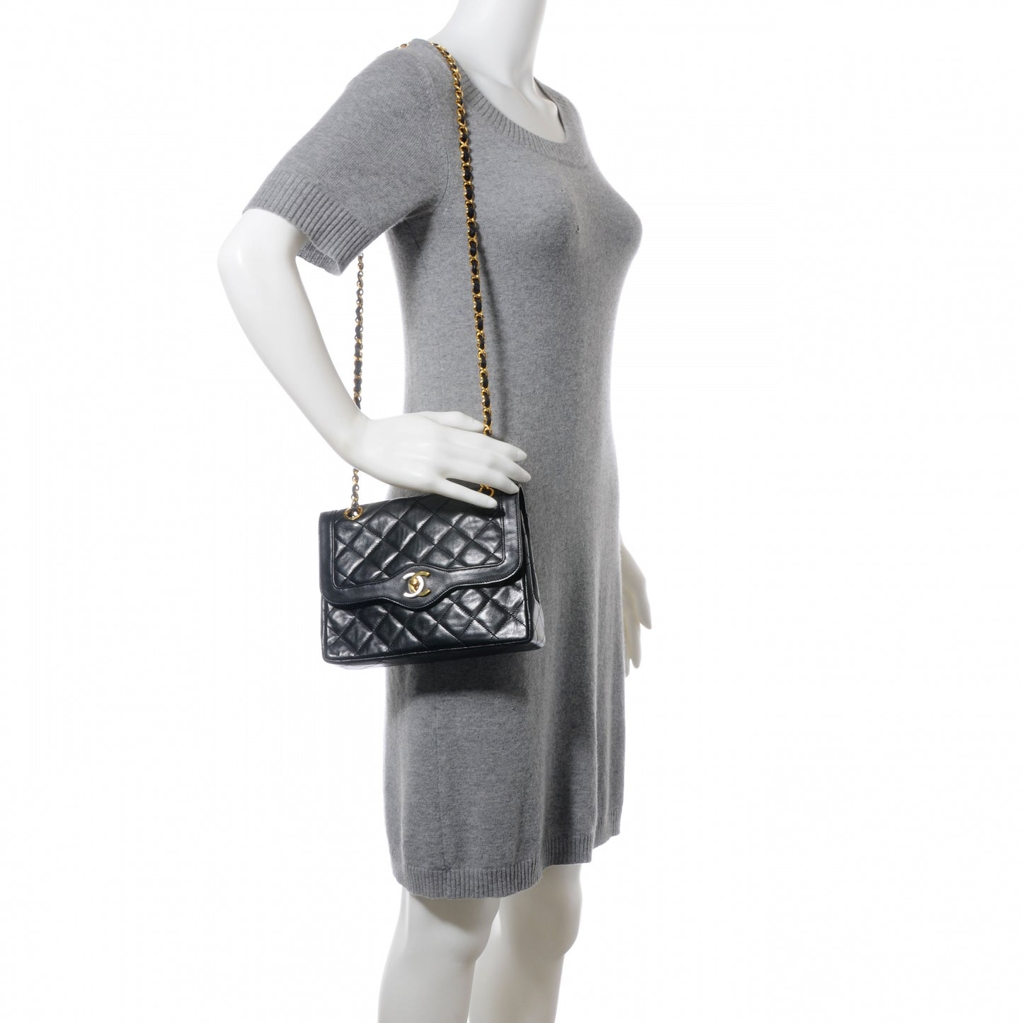 Lambskin Square Double Flap Bag Black