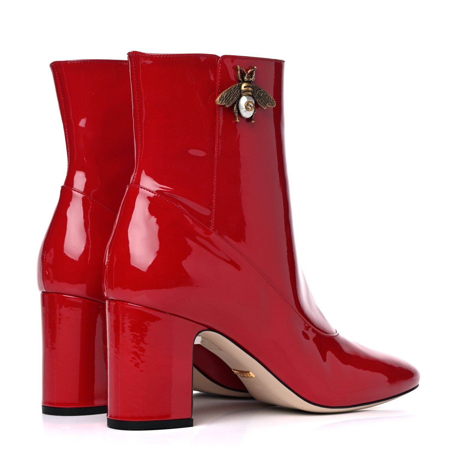 Gucci Patent Calfskin GG Lois Bee Ankle Booties 40 Red 4 of 10