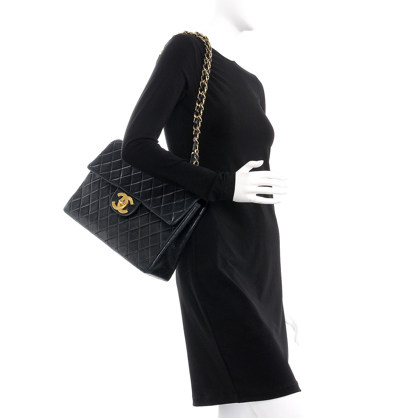 Lambskin Quilted XL Jumbo Single Flap Black