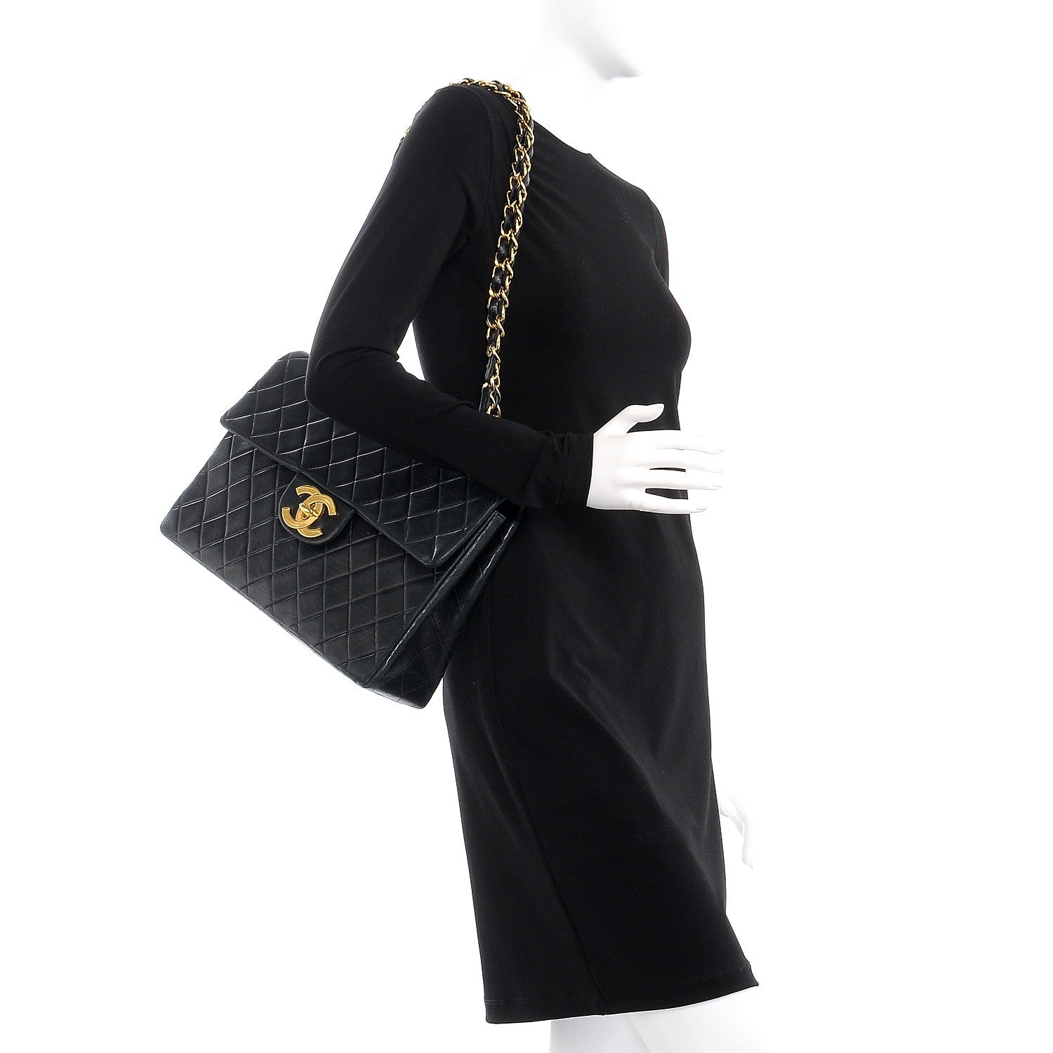 Chanel Lambskin Quilted XL Jumbo Single Flap Black 2 of 15