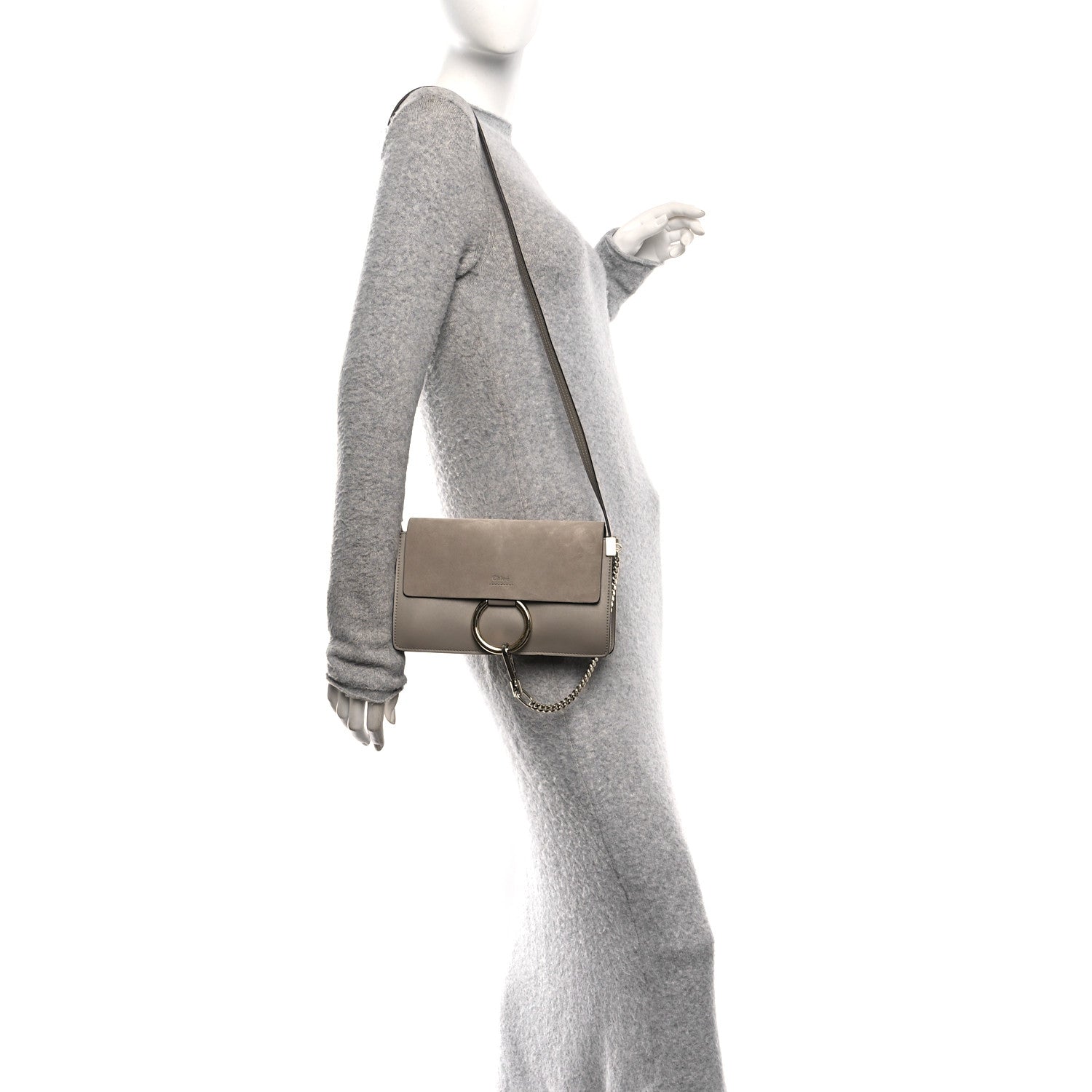 Chloe Suede Calfskin Small Faye Shoulder Bag Motty Grey 2 of 10