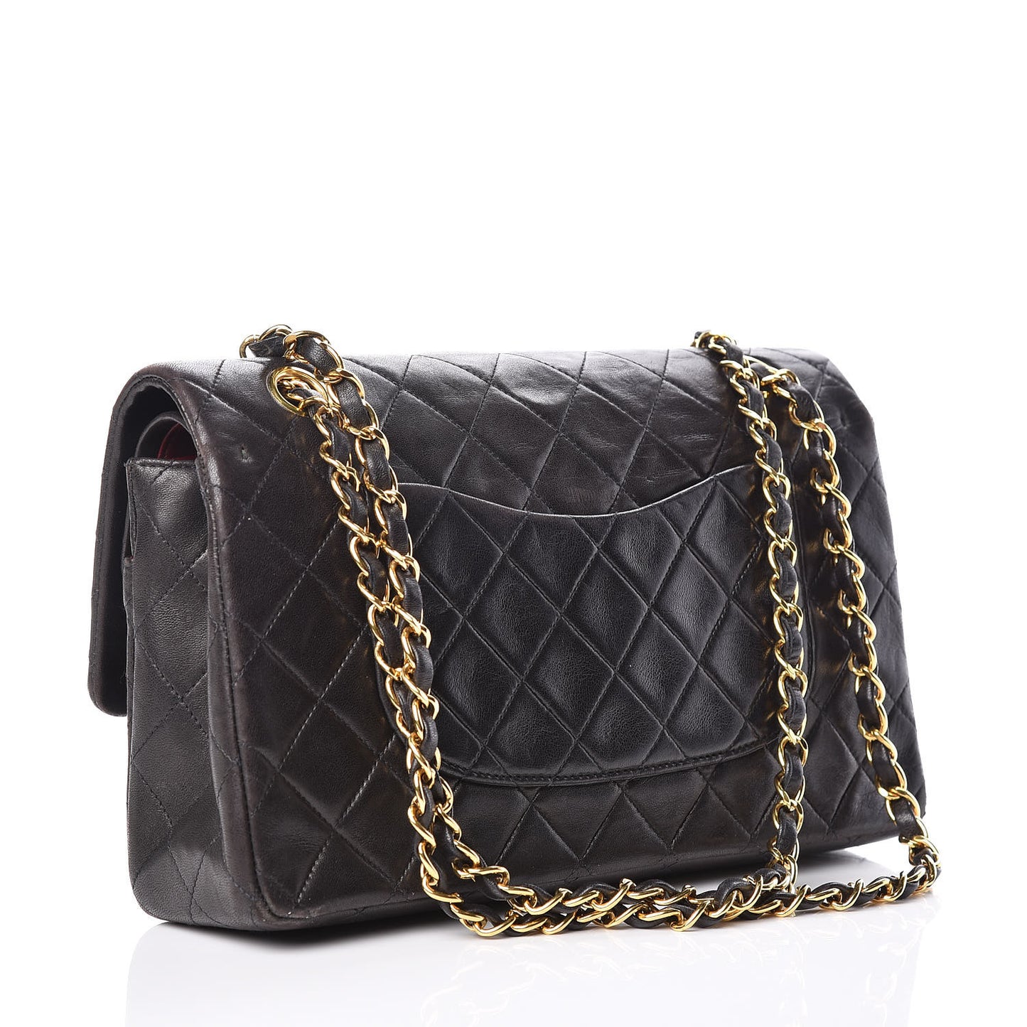 Lambskin Quilted Medium Double Flap Black