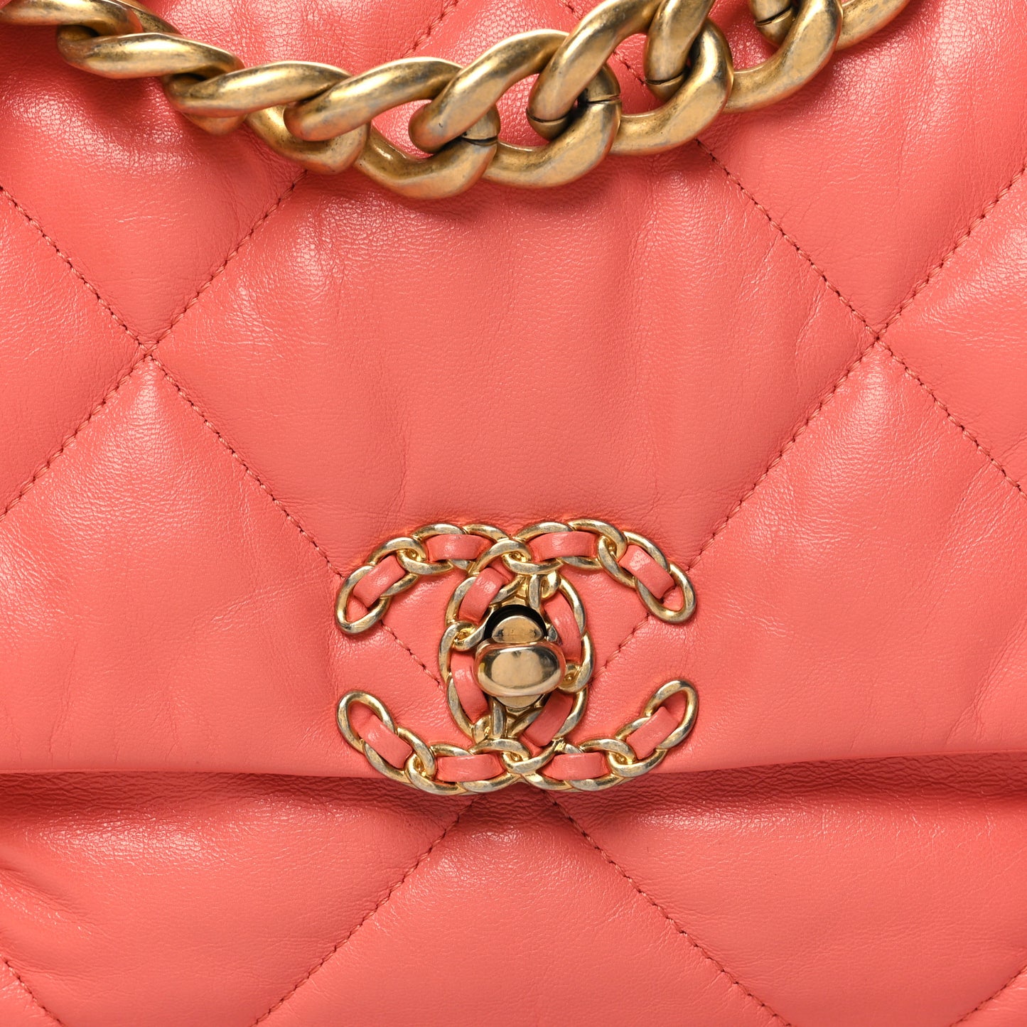 Lambskin Quilted Large Chanel 19 Flap Coral
