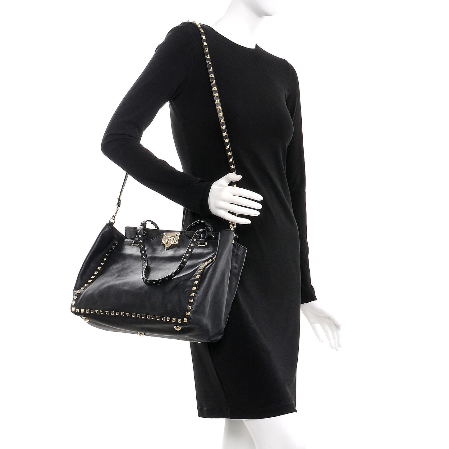 Vitello Medium Rockstud Tote Black