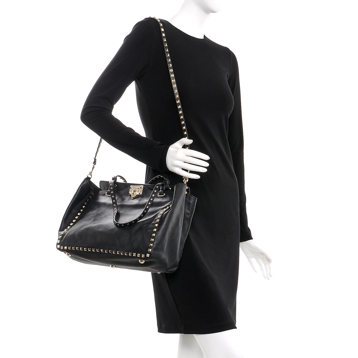 Valentino Garavani Vitello Medium Rockstud Tote Black 2 of 6