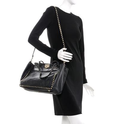 Valentino Garavani Vitello Medium Rockstud Tote Black 2 of 6