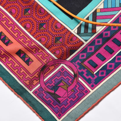 Hermes Cashmere Silk Colliers de Chiens Shawl 140 Black Turquoise Fuchsia 6 of 6