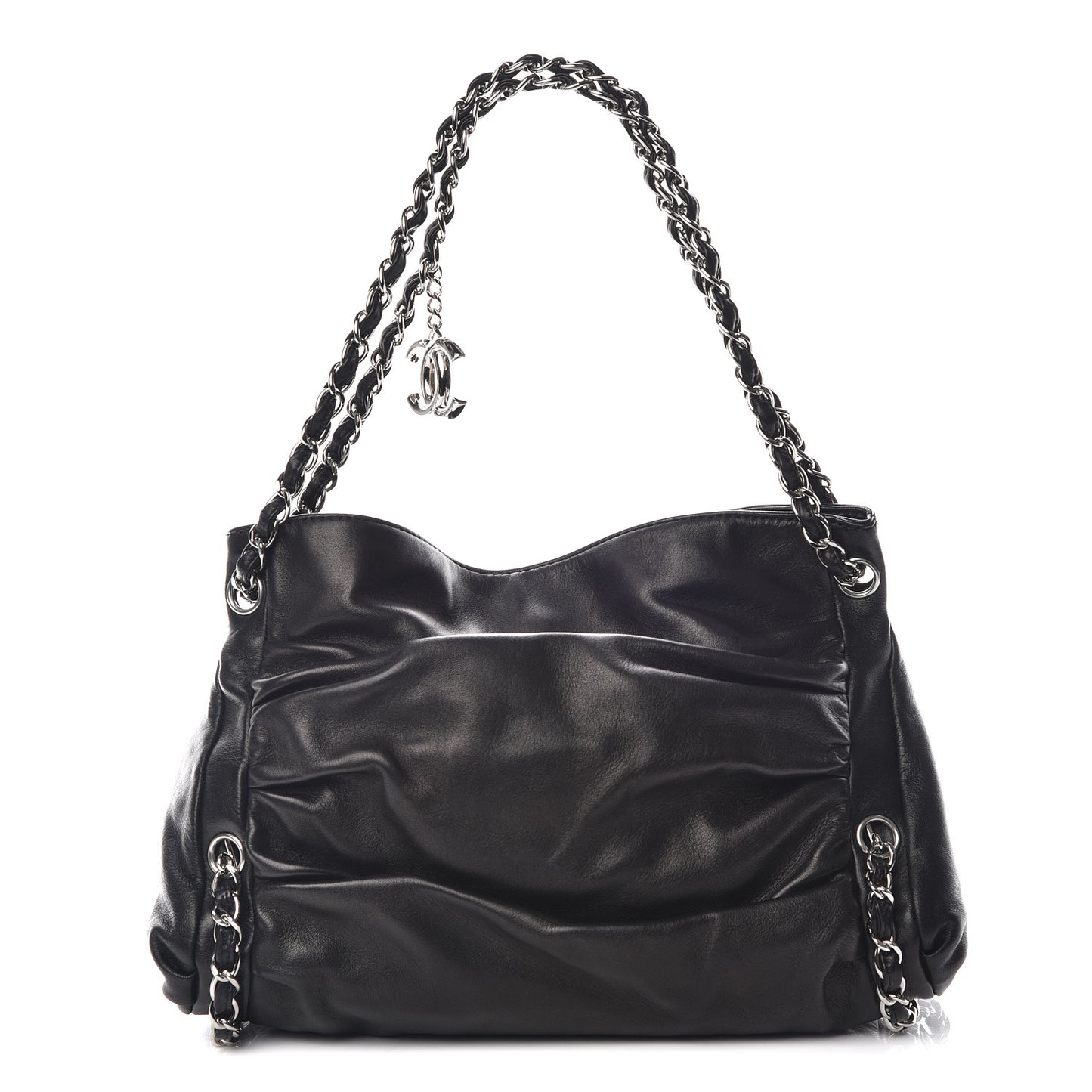Lambskin Large Sharpei Shoulder Bag Black