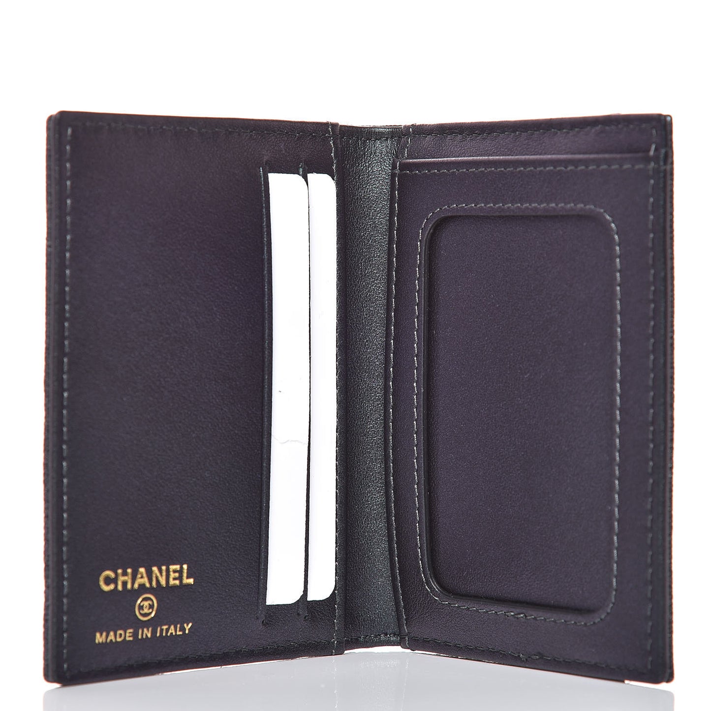Iridescent Caviar Quilted Card Holder Wallet Black