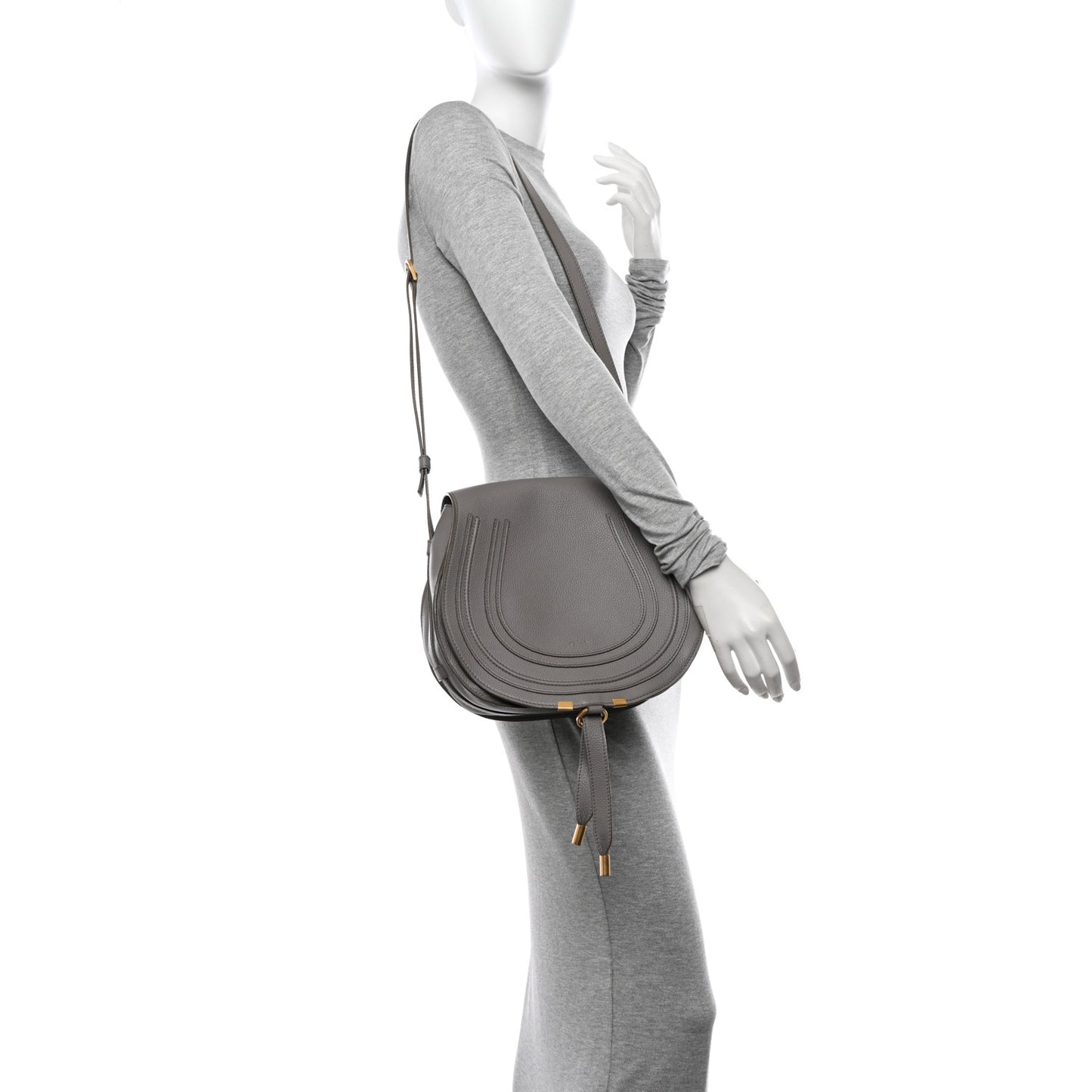 Calfskin Medium Marcie Round Crossbody Bag Cashmere Grey
