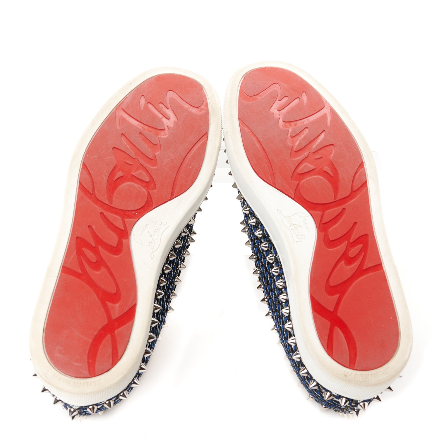 Christian Louboutin Glitter Pyramide Womens Pik Boat Flats 37 Navy Silver 5 of 11