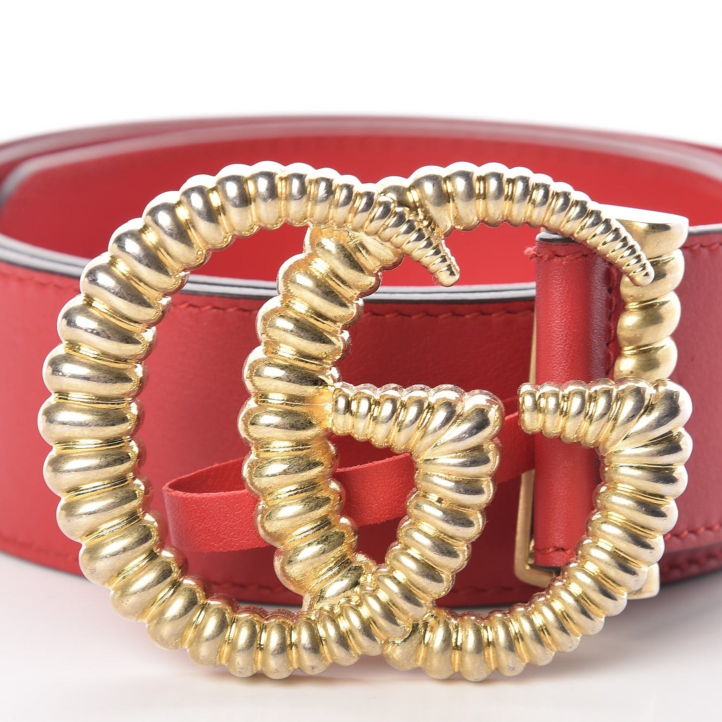 Moon Calfskin Torchon Double G 40mm Belt 85 34 Hibiscus Red