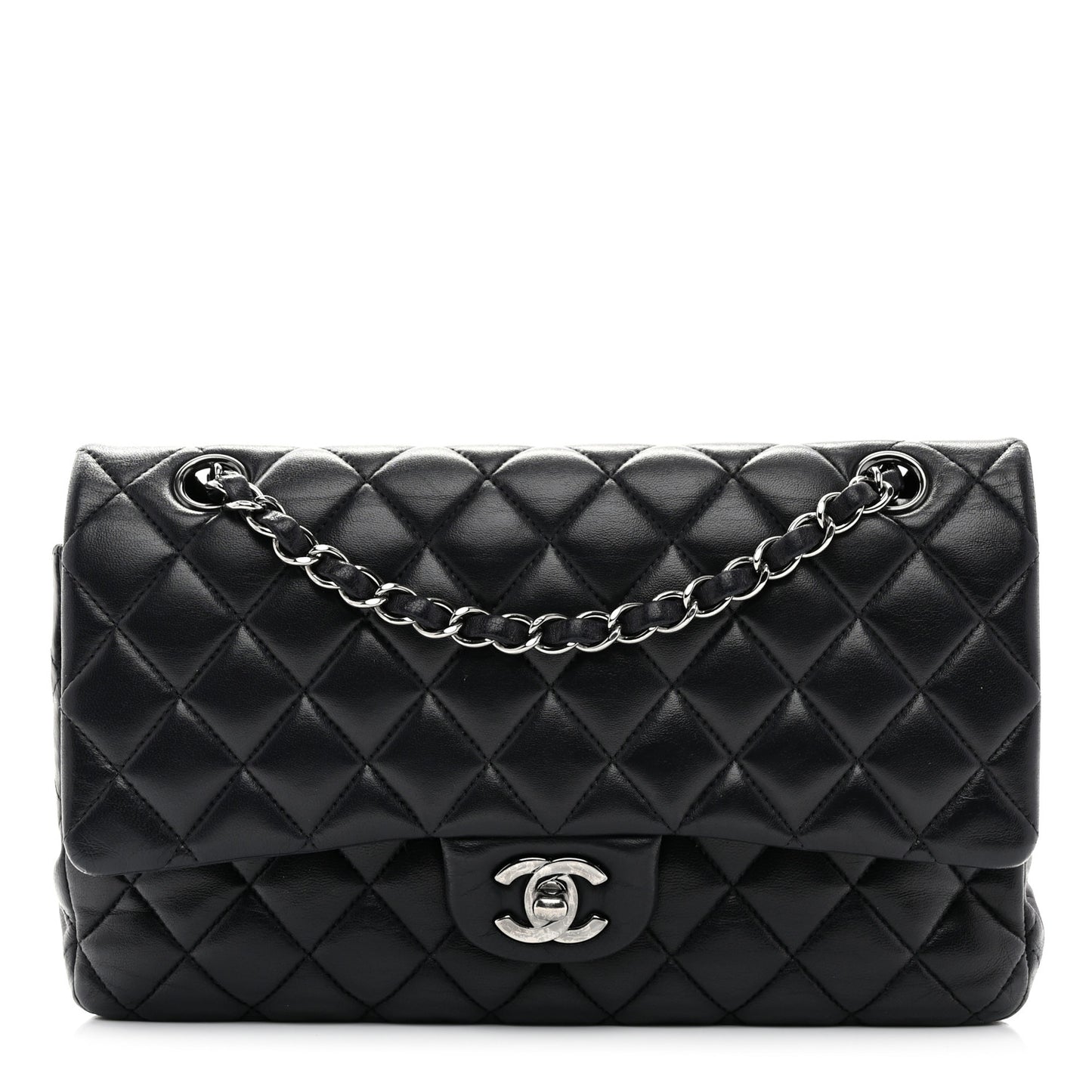 Lambskin Quilted Medium Double Flap Navy
