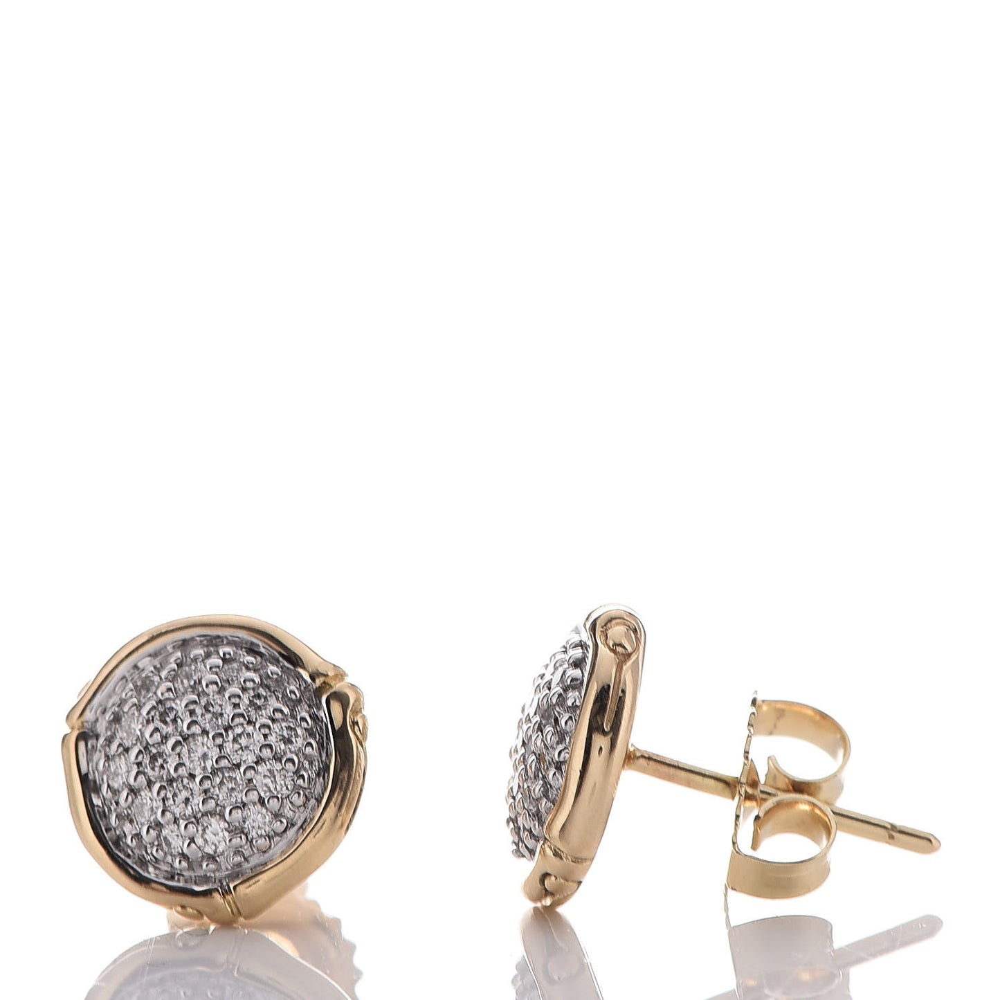 18K Yellow Gold Diamond 10mm Bamboo Earrings
