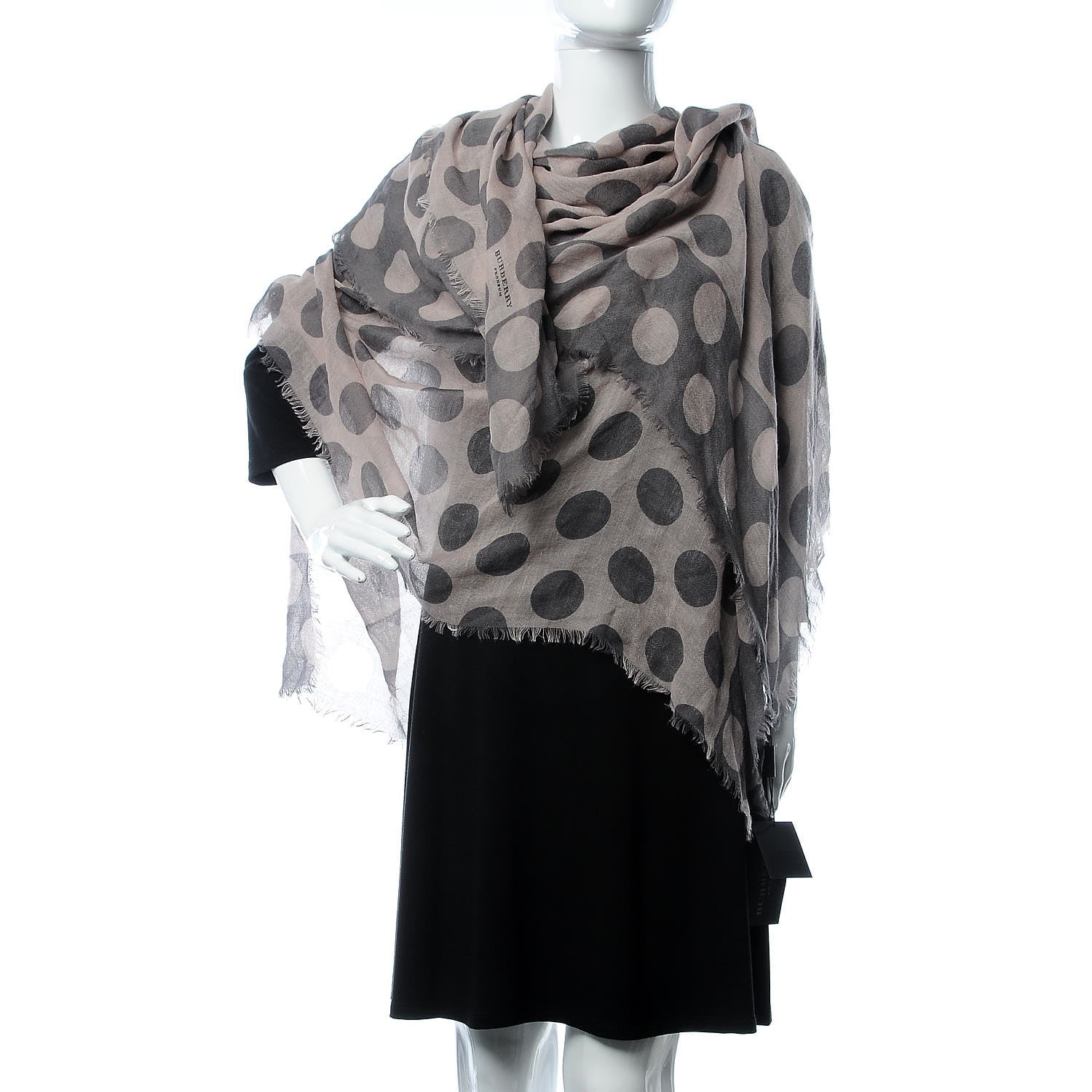 Burberry Prorsum Cashmere Silk Polka Dot Fringe Scarf Grey 2 of 5