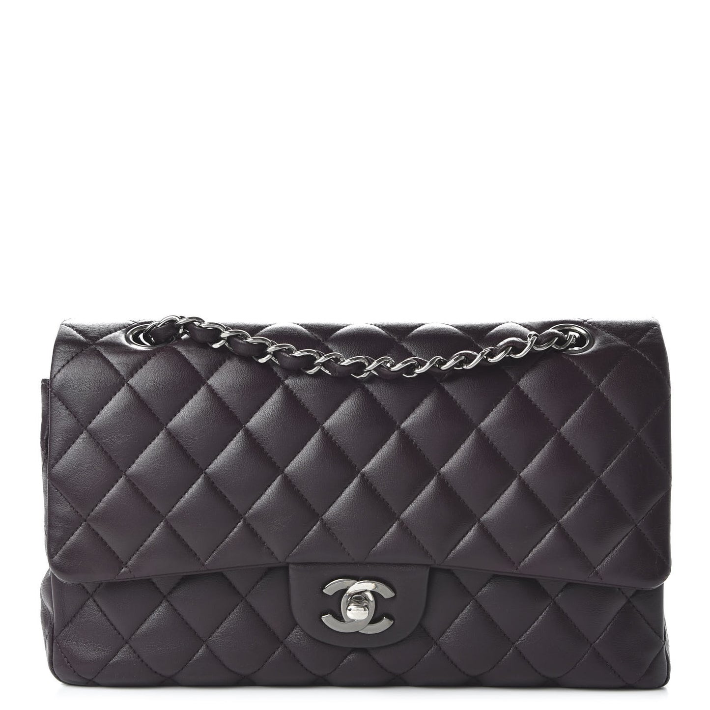 Lambskin Quilted Medium Double Flap Purple