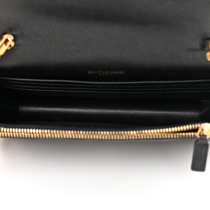 Saint Laurent Grain De Poudre Matelasse Chevron Monogram Envelope Chain Wallet Black 5 of 13