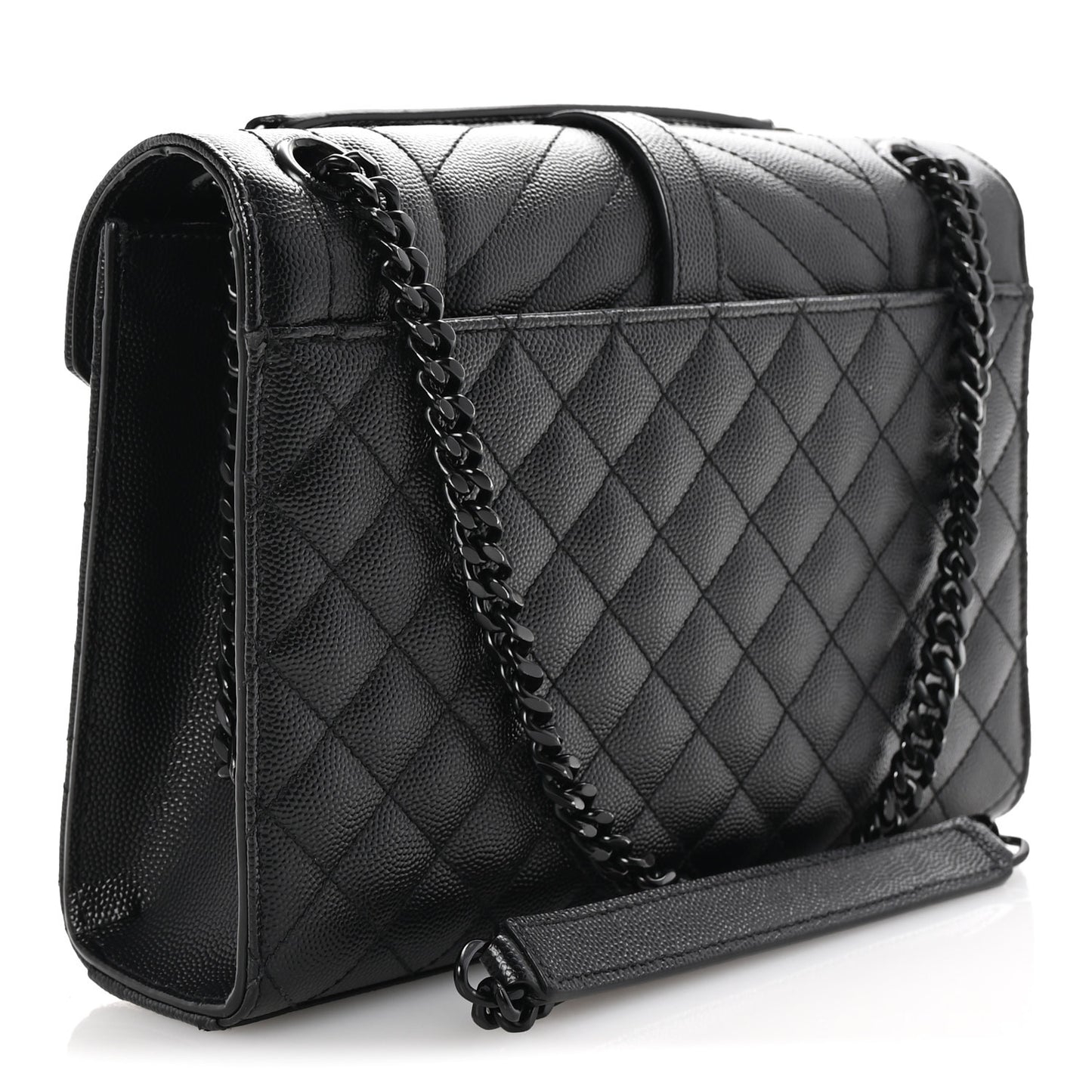 Grain De Poudre Textured Mixed Matelasse Triquilt Medium Monogram Monochrome Satchel Black