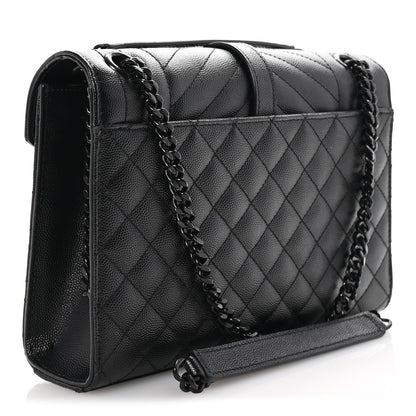 Saint Laurent Grain De Poudre Textured Mixed Matelasse Triquilt Medium Monogram Monochrome Satchel Black 3 of 10
