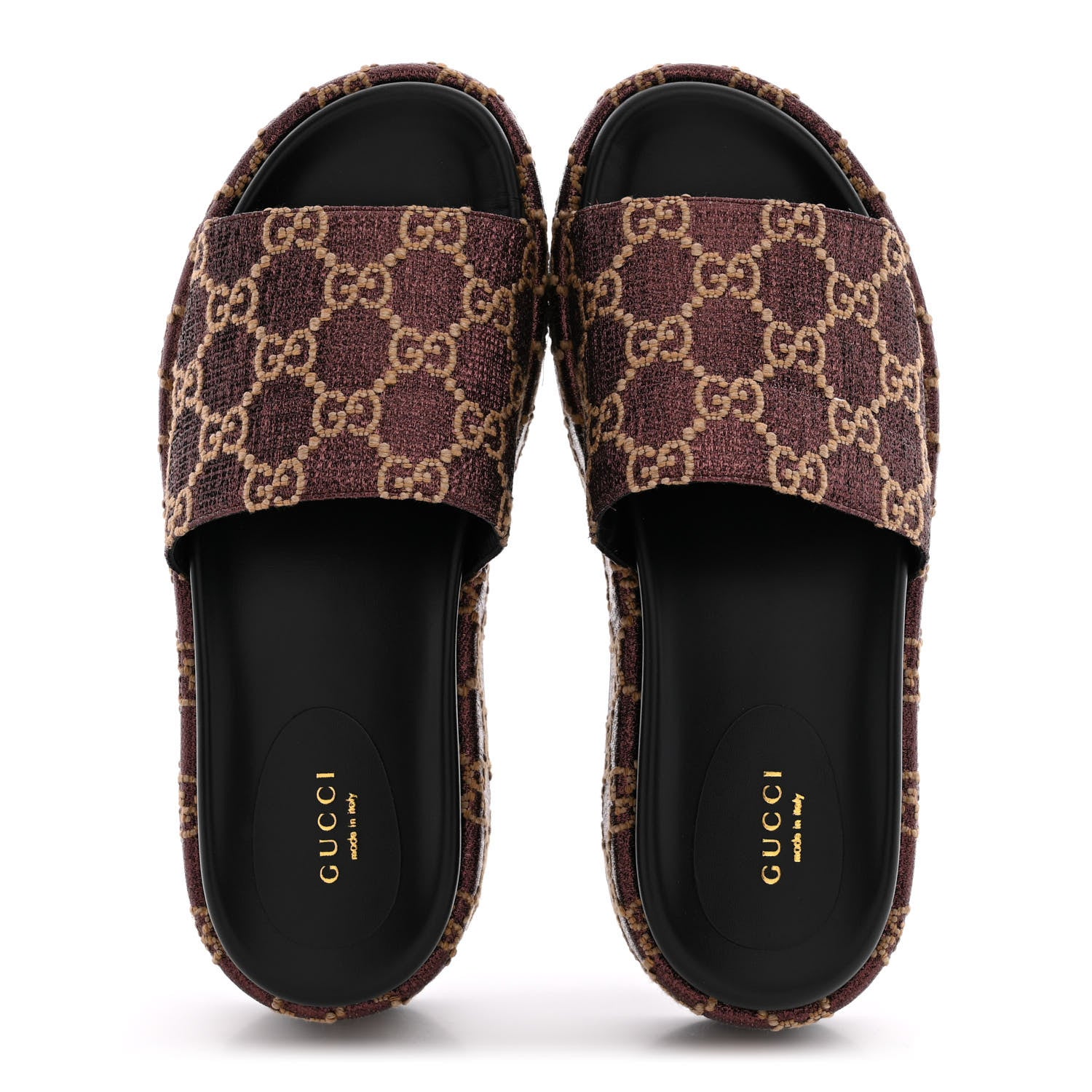 Gucci Lame GG Monogram Angelina Platform 55mm Slide Sandals 38