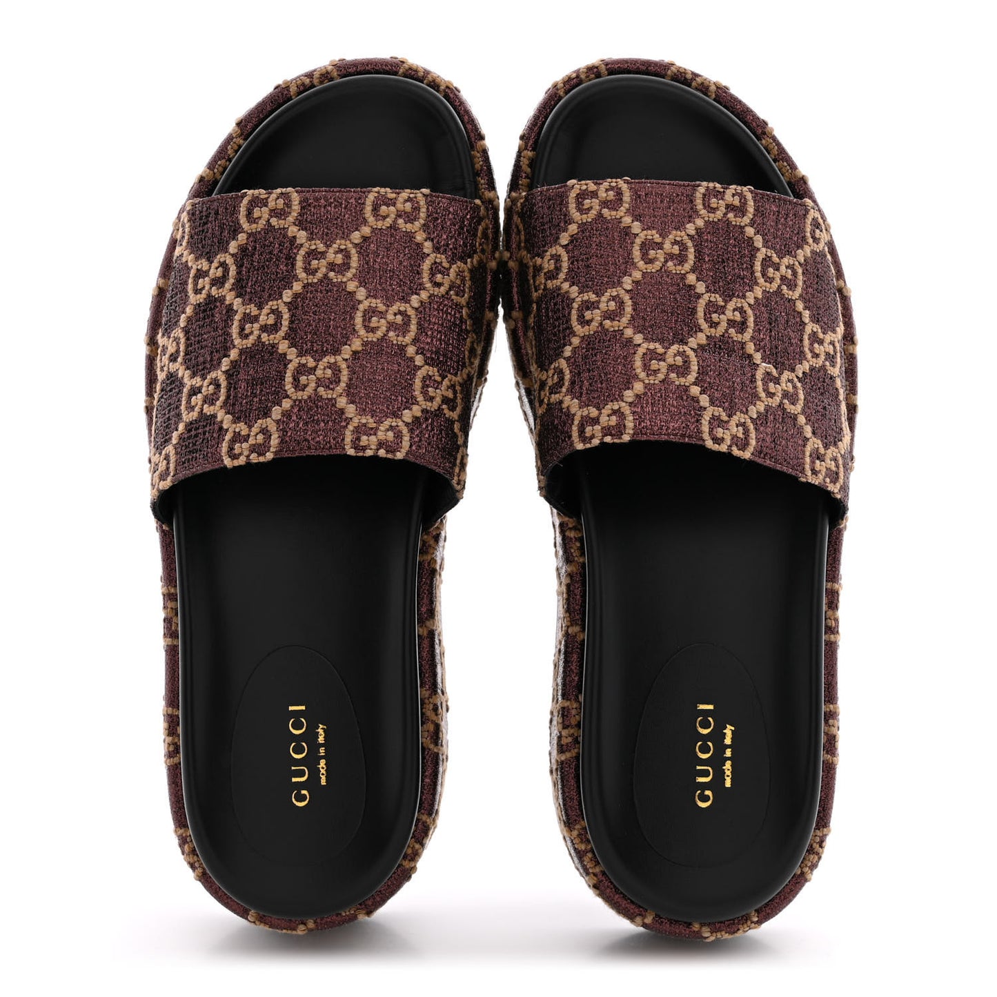 Lame GG Monogram Angelina Platform 55mm Slide Sandals 38 Brown Beige