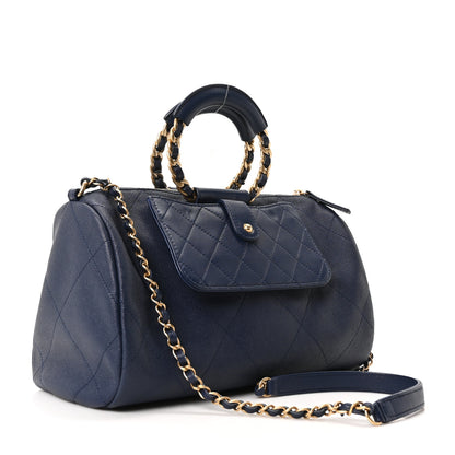 Chanel Grained Calfskin Lambskin Quilted Large Bowling Bag Blue 3 of 10