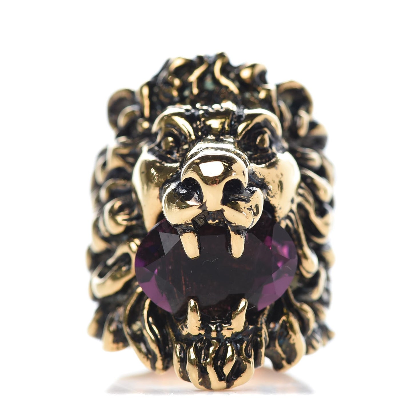 Metal Swarovski Lion Head Ring 8 Aged Gold Purple