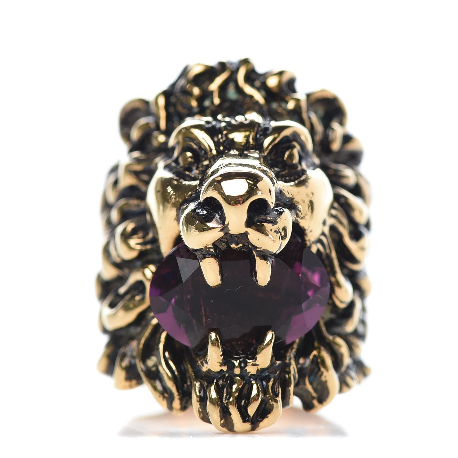 Gucci Metal Swarovski Lion Head Ring 8 Aged Gold Purple 3 of 6