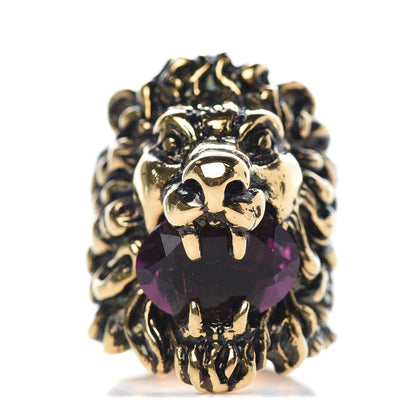 Gucci Metal Swarovski Lion Head Ring 8 Aged Gold Purple 3 of 6