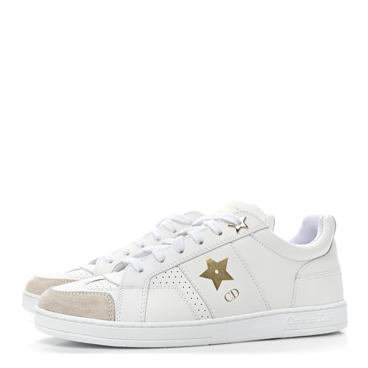 Calfskin Suede Dior Star Low Top Sneakers 37.5 White Black