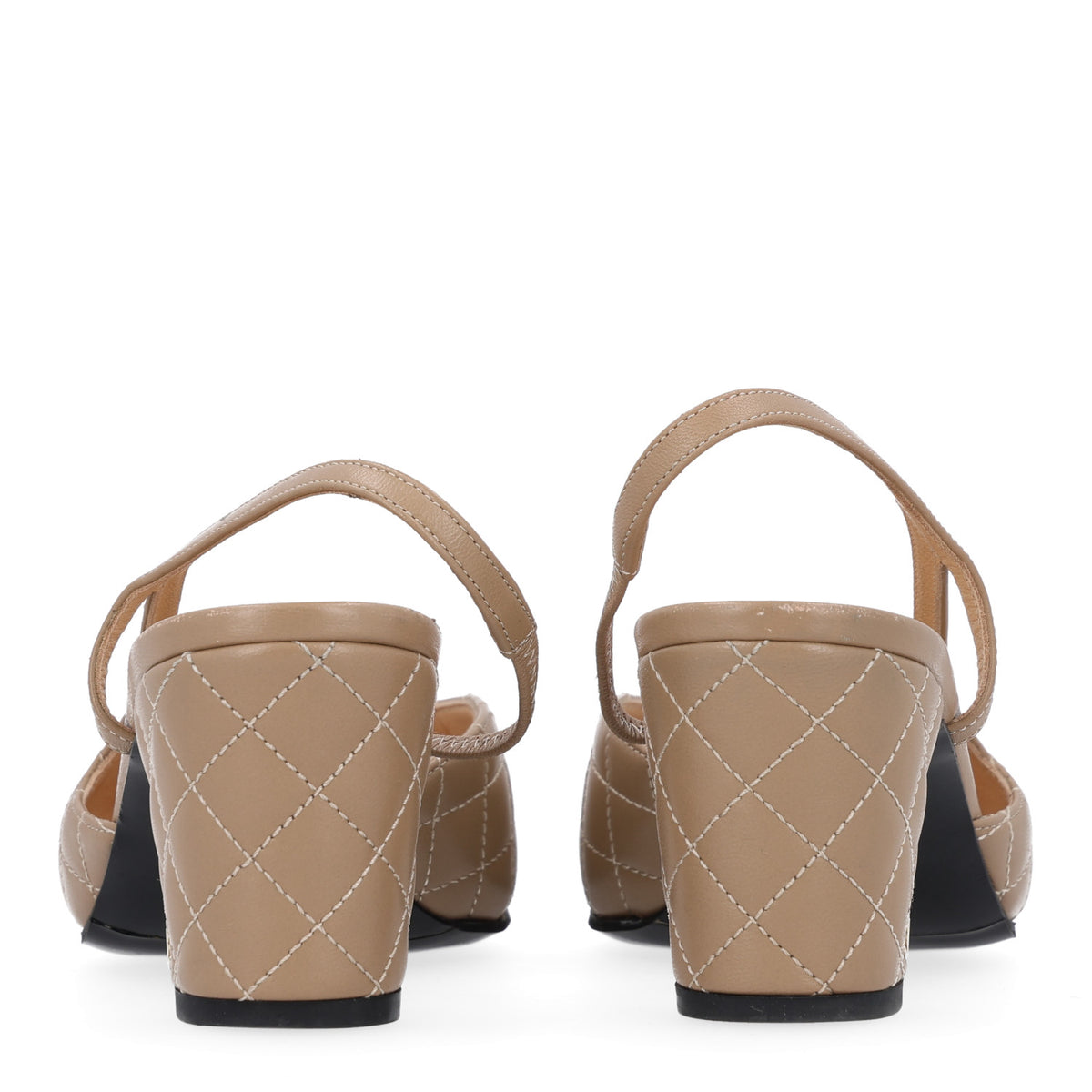 Chanel Lambskin Patent Calfskin Quilted Cap Toe CC Slingback Pumps 38.5 Beige Black 6 of 13