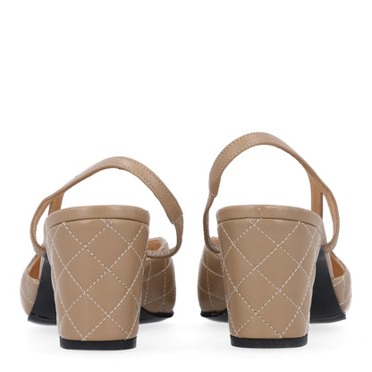 Chanel Lambskin Patent Calfskin Quilted Cap Toe CC Slingback Pumps 38.5 Beige Black 6 of 13